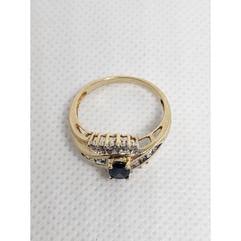 10K YELLOW GOLD  BLUE & WHITE SAPPHIRE RING SIZE 6