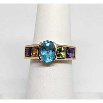 10K YELLOW GOLD TOPAZ, AMETHYST, PERIDOT, CITRINE & GARNET RING  SIZE 5