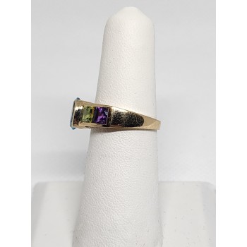 10K YELLOW GOLD TOPAZ, AMETHYST, PERIDOT, CITRINE & GARNET RING  SIZE 5