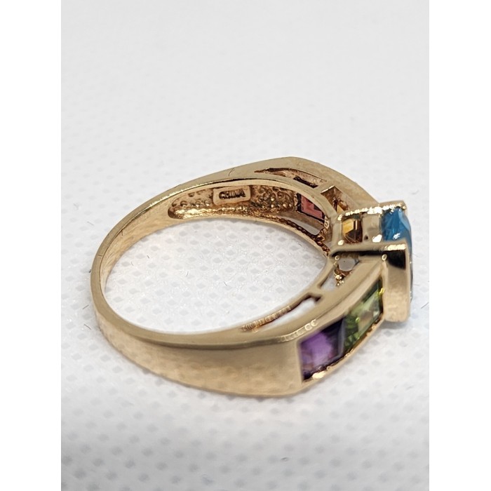 10K YELLOW GOLD TOPAZ, AMETHYST, PERIDOT, CITRINE & GARNET RING  SIZE 5