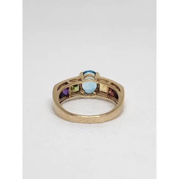 10K YELLOW GOLD TOPAZ, AMETHYST, PERIDOT, CITRINE & GARNET RING  SIZE 5