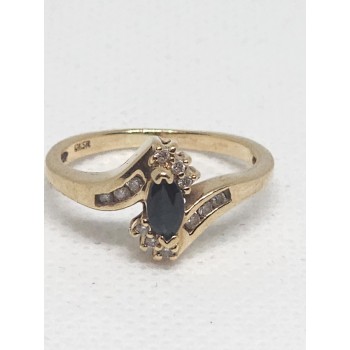 10K YELLOW GOLD SAPPHIRE & DIAMONDS RING  SIZE 5.5
