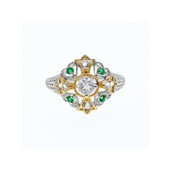 925 Sterling Silver Gold Plated Emerald & Goshenite Ring Size 6.5