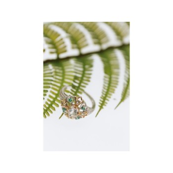 925 Sterling Silver Gold Plated Emerald & Goshenite Ring Size 6.5