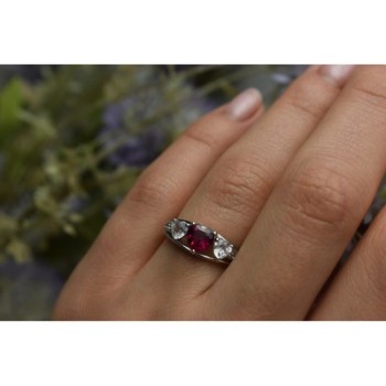 925 Sterling Silver Pink & White Topaz Ring Size 6.5