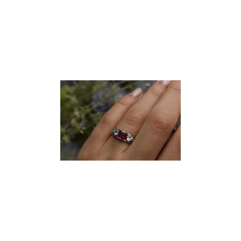 925 Sterling Silver Pink & White Topaz Ring Size 6.5