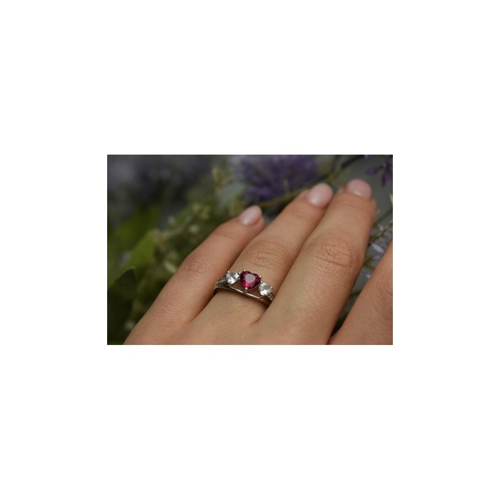 925 Sterling Silver Pink & White Topaz Ring Size 6.5