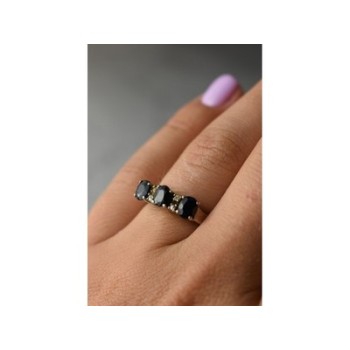 925 Sterling Silver Sapphires & CZ Ring Size 6.5