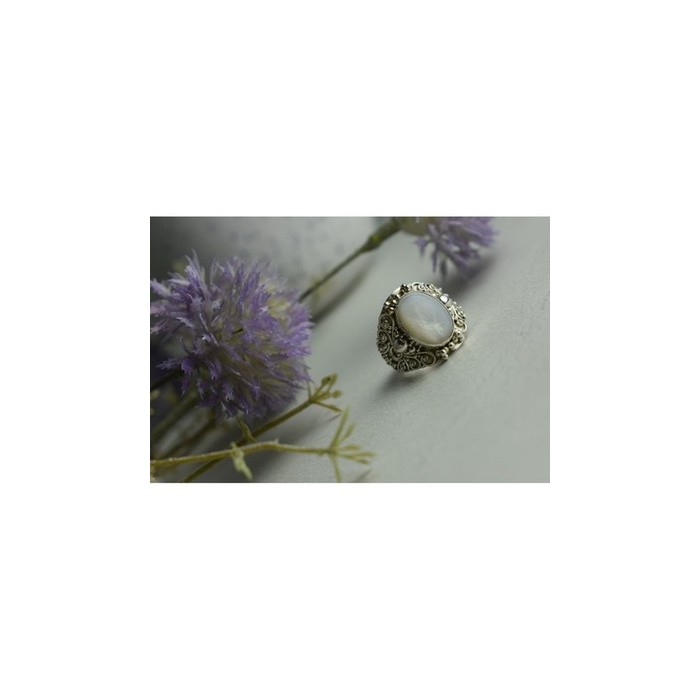 925 Sterling Silver Mother Of Pearl Openwork Ring Size 6.5