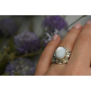 925 Sterling Silver Mother Of Pearl Openwork Ring Size 6.5