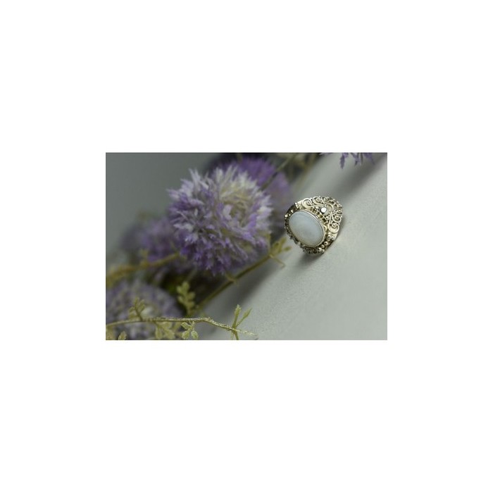 925 Sterling Silver Mother Of Pearl Openwork Ring Size 6.5