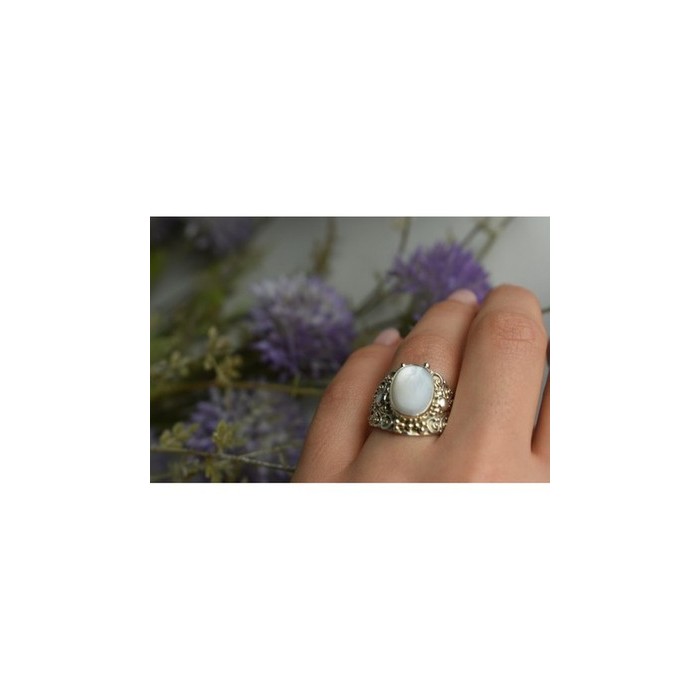 925 Sterling Silver Mother Of Pearl Openwork Ring Size 6.5