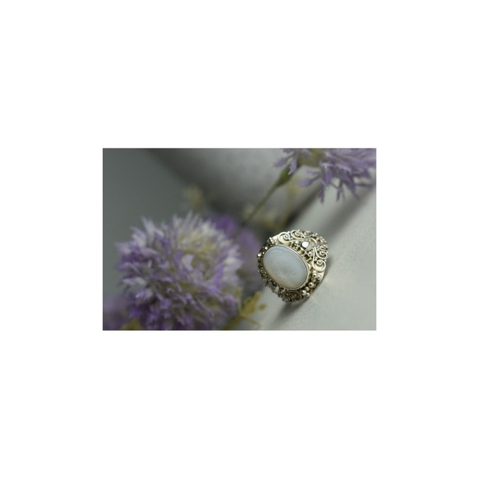 925 Sterling Silver Mother Of Pearl Openwork Ring Size 6.5