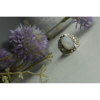 925 Sterling Silver Mother Of Pearl Openwork Ring Size 6.5