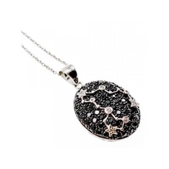 925 Sterling Silver Black & White Spinel Chain with Pendant