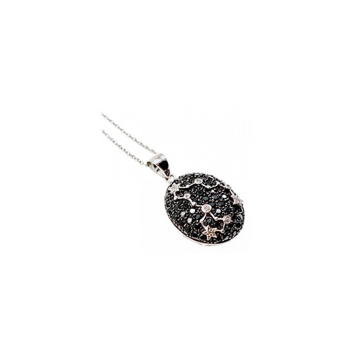 925 Sterling Silver Black & White Spinel Chain with Pendant