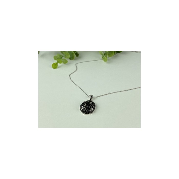 925 Sterling Silver Black & White Spinel Chain with Pendant