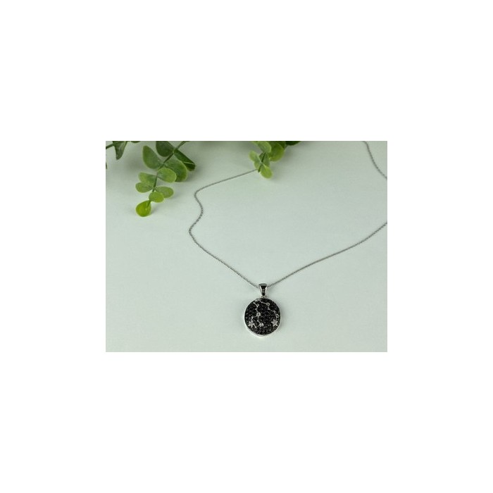 925 Sterling Silver Black & White Spinel Chain with Pendant