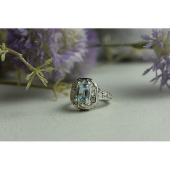 925 Sterling Silver Blue Spinel Openwork Ring Size 6