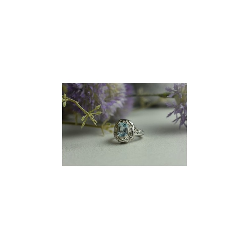 925 Sterling Silver Blue Spinel Openwork Ring Size 6