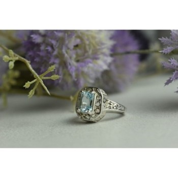 925 Sterling Silver Blue Spinel Openwork Ring Size 6