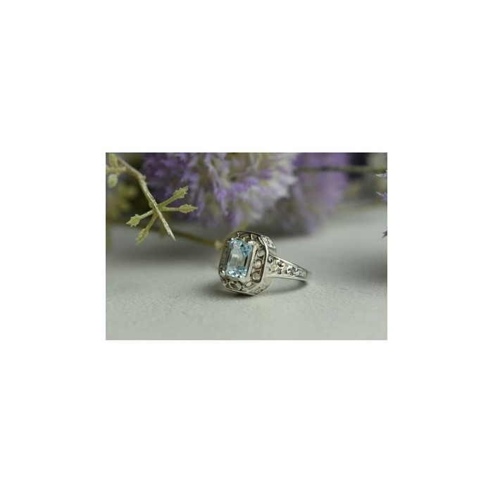 925 Sterling Silver Blue Spinel Openwork Ring Size 6