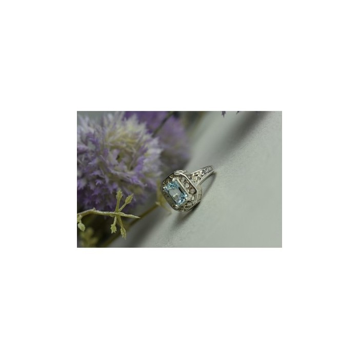 925 Sterling Silver Blue Spinel Openwork Ring Size 6