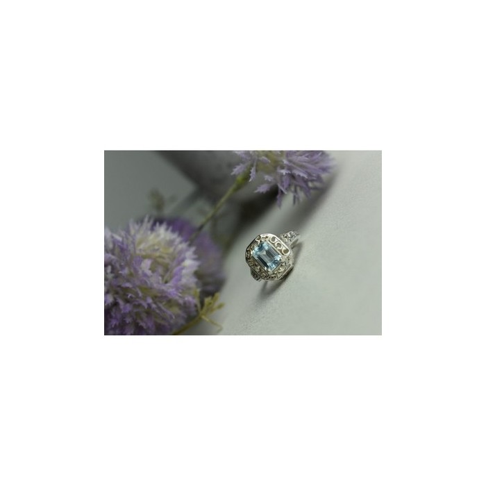 925 Sterling Silver Blue Spinel Openwork Ring Size 6