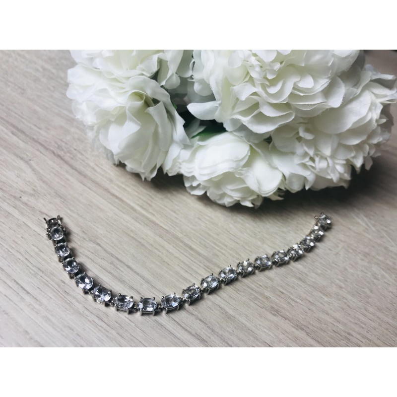 925 STERLING SILVER WHITE/COLORLESS SPINEL BRACELET SIZE 6.7 IN