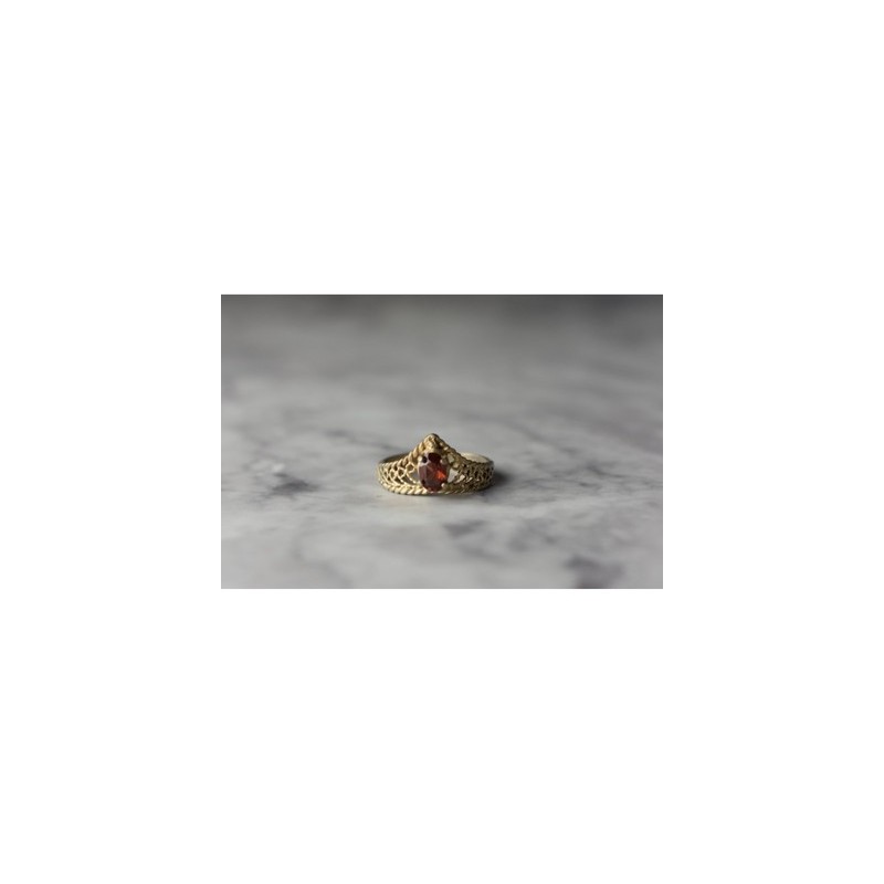 925 Sterling Silver Gold Plated Garnet Ring Size 5.5
