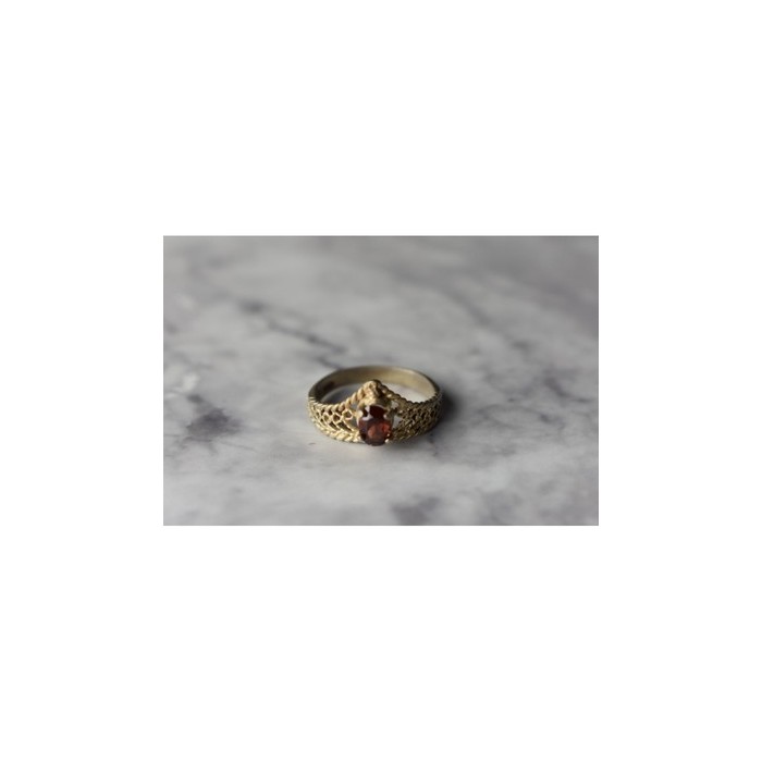 925 Sterling Silver Gold Plated Garnet Ring Size 5.5