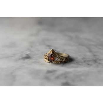 925 Sterling Silver Gold Plated Garnet Ring Size 5.5