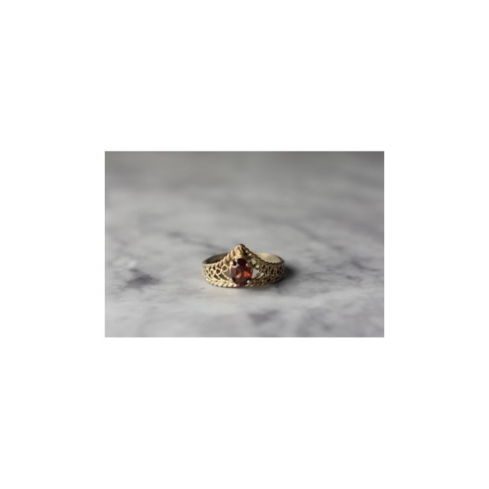 925 Sterling Silver Gold Plated Garnet Ring Size 5.5