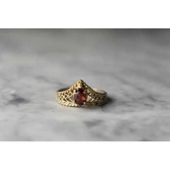 925 Sterling Silver Gold Plated Garnet Ring Size 5.5
