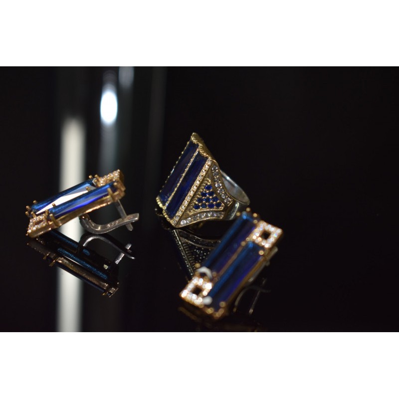 925 STERLING SILVER BLUE ALPANITE SET (RING & EARRINGS)