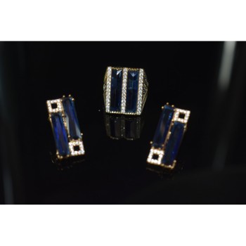 925 STERLING SILVER BLUE ALPANITE SET (RING & EARRINGS)