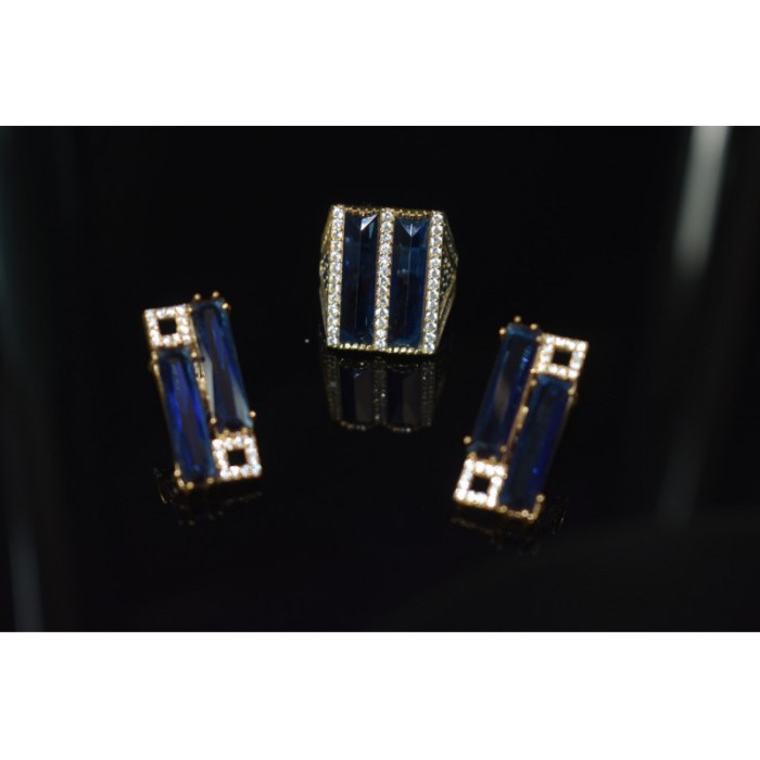 925 STERLING SILVER BLUE ALPANITE SET (RING & EARRINGS)