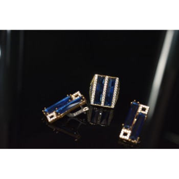 925 STERLING SILVER BLUE ALPANITE SET (RING & EARRINGS)