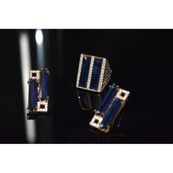 925 STERLING SILVER BLUE ALPANITE SET (RING & EARRINGS)