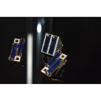 925 STERLING SILVER BLUE ALPANITE SET (RING & EARRINGS)