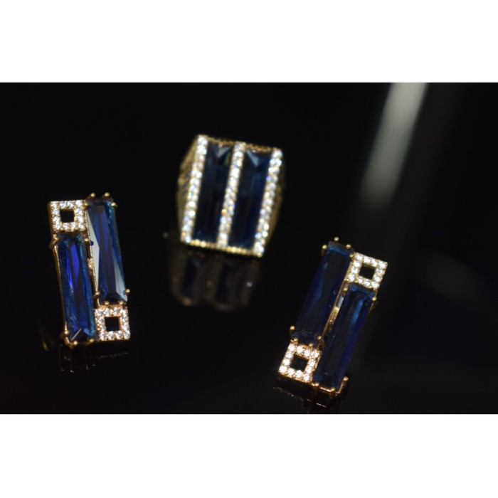 925 STERLING SILVER BLUE ALPANITE SET (RING & EARRINGS)