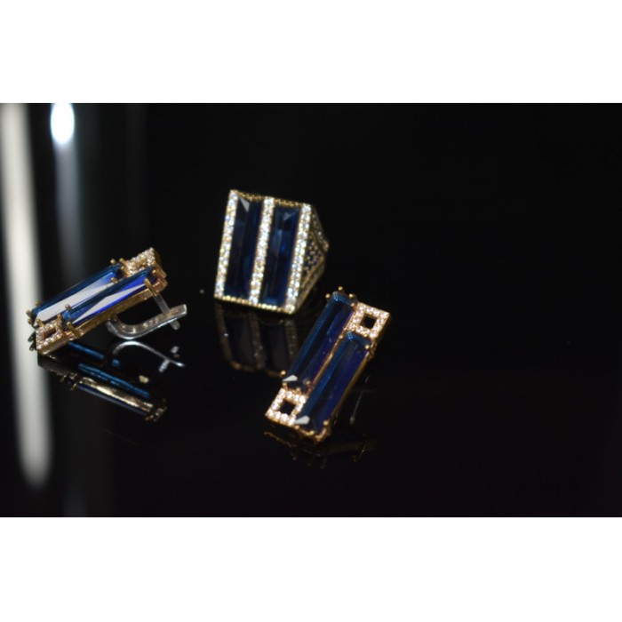 925 STERLING SILVER BLUE ALPANITE SET (RING & EARRINGS)