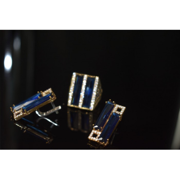 925 STERLING SILVER BLUE ALPANITE SET (RING & EARRINGS)