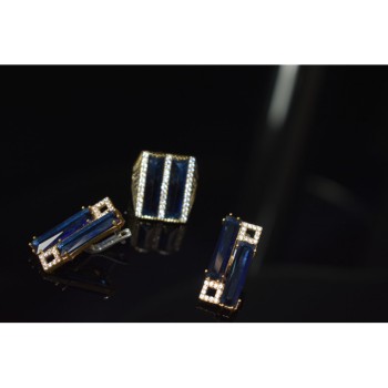 925 STERLING SILVER BLUE ALPANITE SET (RING & EARRINGS)