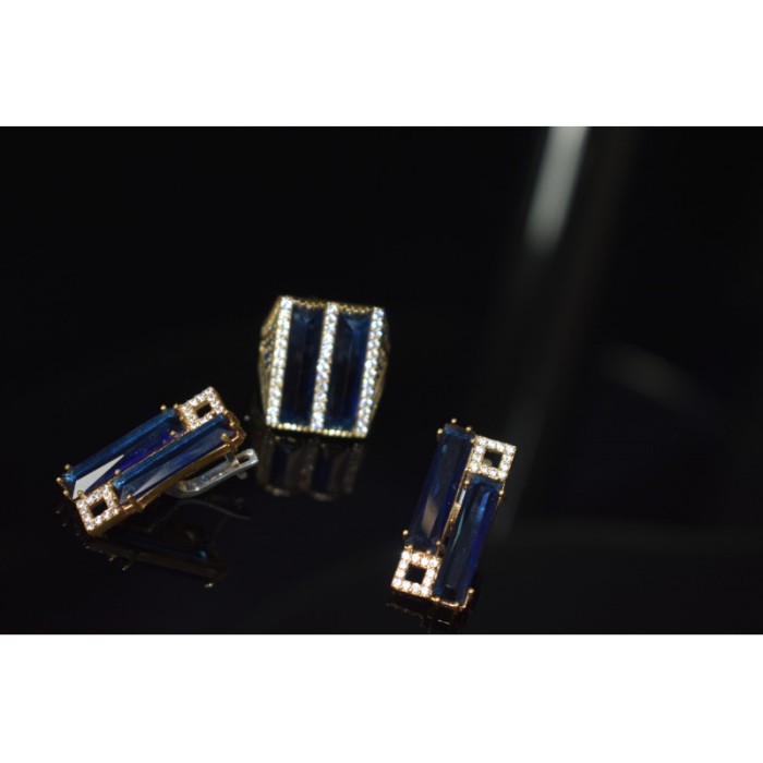 925 STERLING SILVER BLUE ALPANITE SET (RING & EARRINGS)