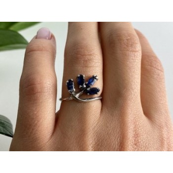 925 Sterling Silver Sapphires Ring Size 6.5