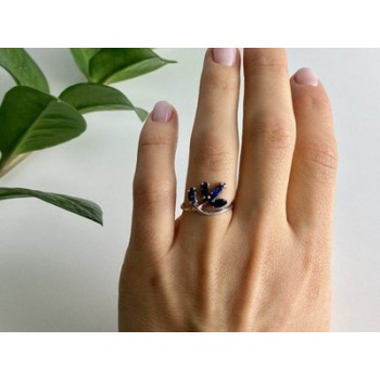 925 Sterling Silver Sapphires Ring Size 6.5