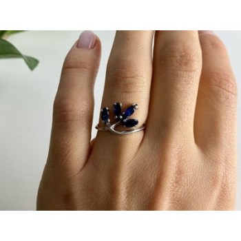 925 Sterling Silver Sapphires Ring Size 6.5