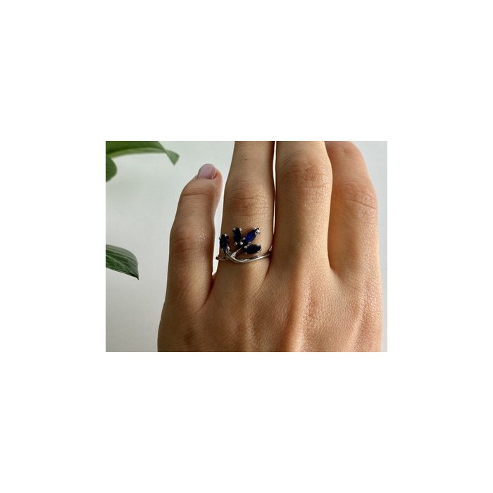 925 Sterling Silver Sapphires Ring Size 6.5