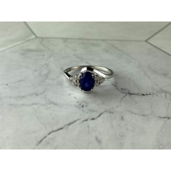 925 Sterling Silver Blue & White Sapphire Ring Size 6.5